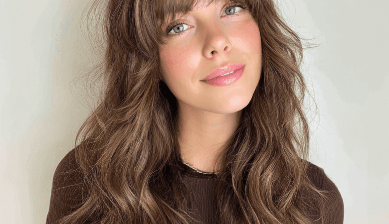 Beachy Waves Curtain Bangs Medium Hair