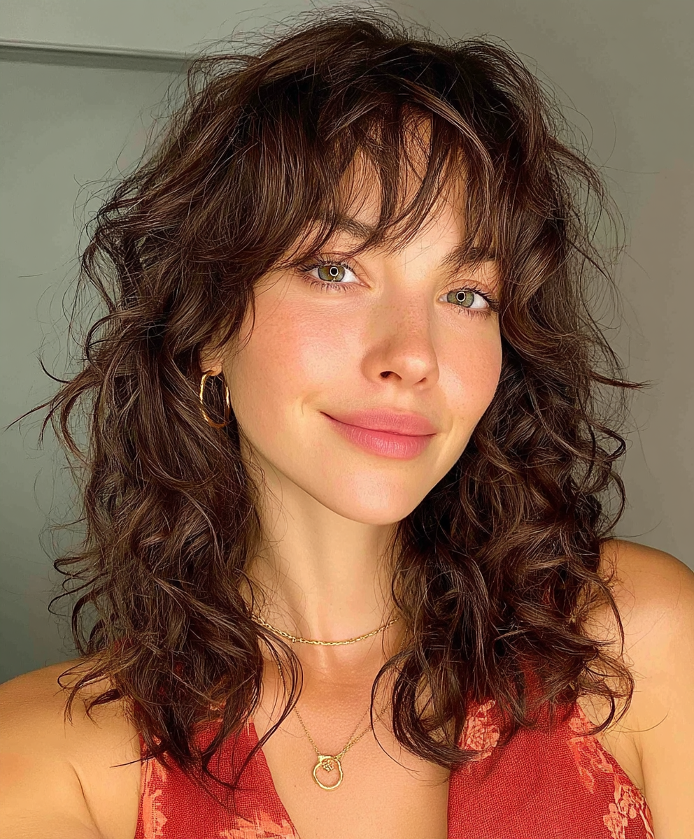 Curly Face Framing Curtain Bangs