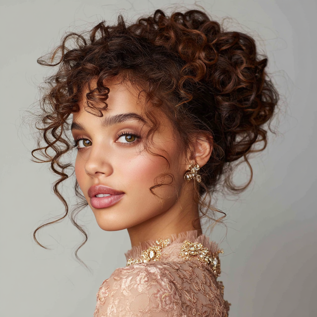 Curly Hair Crown Styles For Prom Classic Curly Chignon