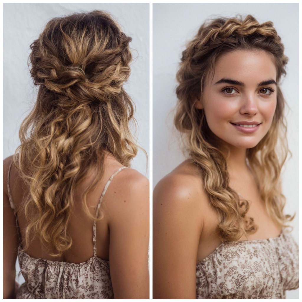 Curly Hair Prom Hairstyles Twisted Crown Braid