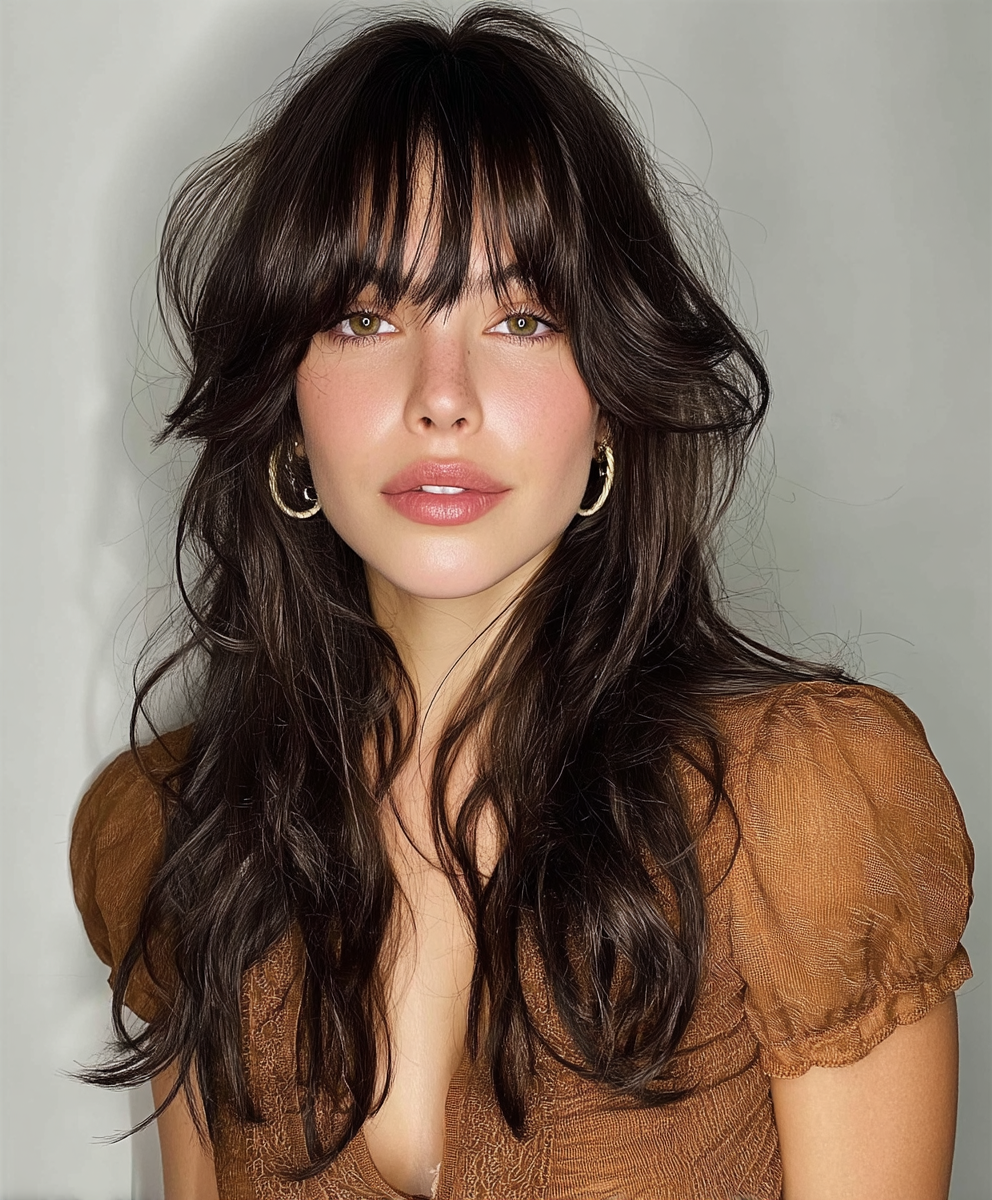 Long Uneven Face Framing Curtain Bangs