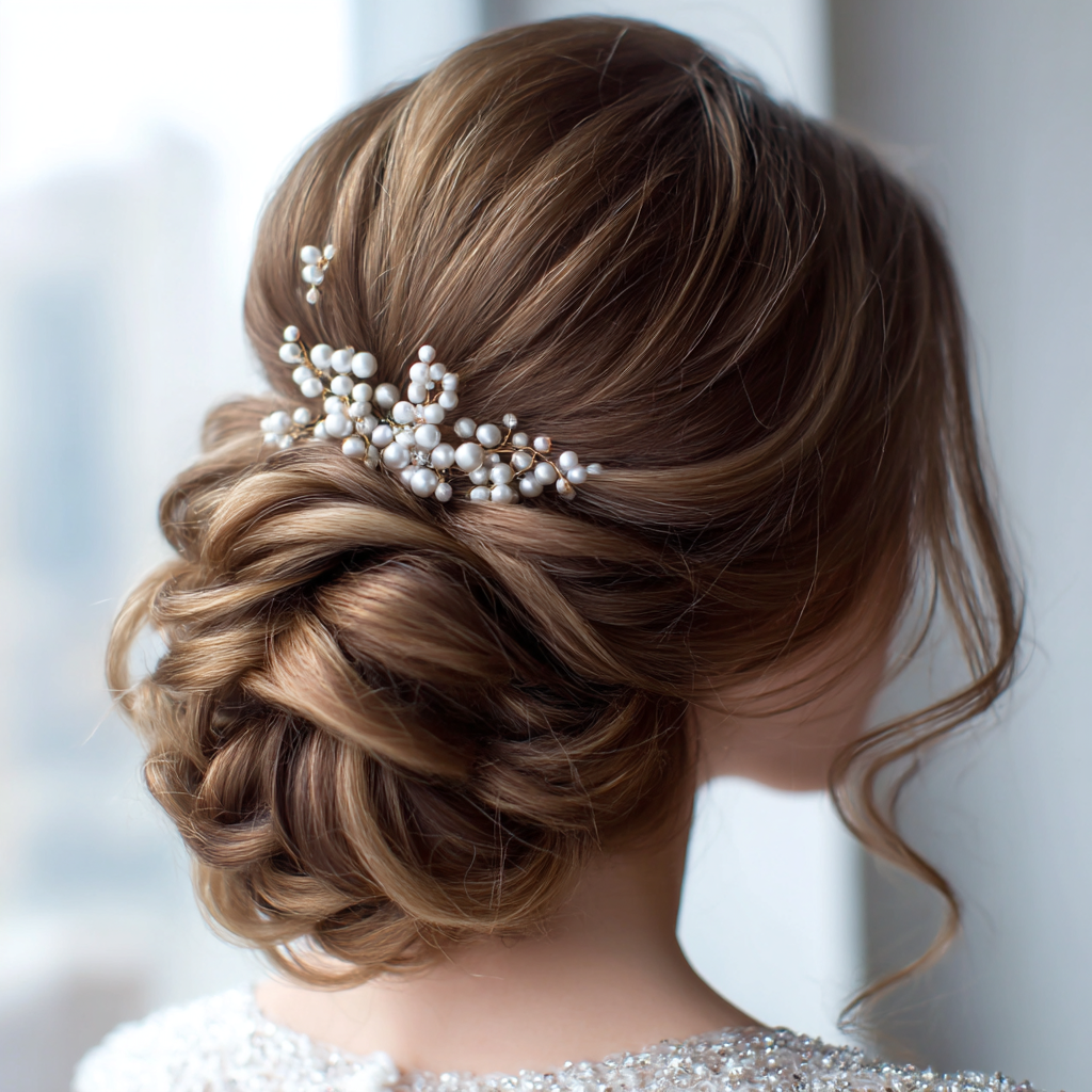 Prom Hairstyle Pearl Accent Low Chignon