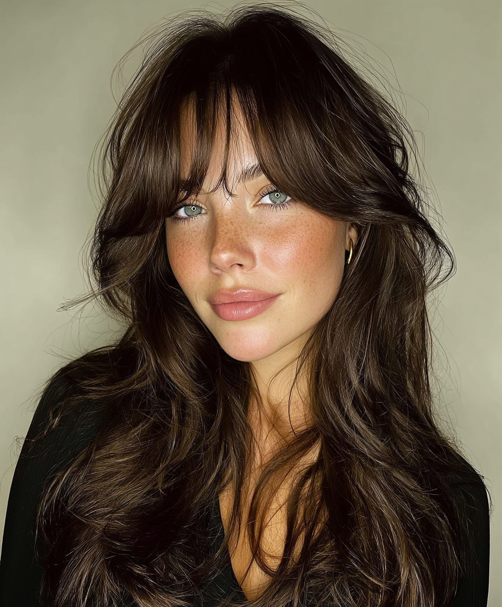 Voluminous Hair With Face Framing Curtain Bangs