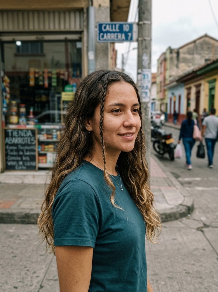 Long, curly, copper hair with a -framing highlights style