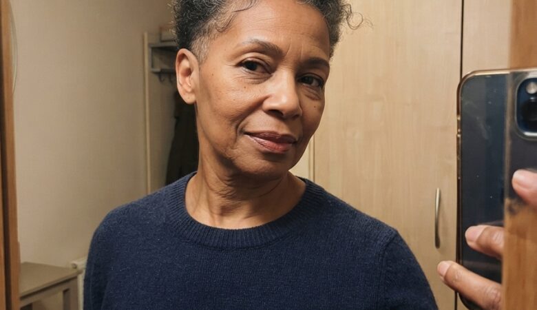 Short curly pixie cut showcasing natural gray and black tones with defined curls and clean perimeters